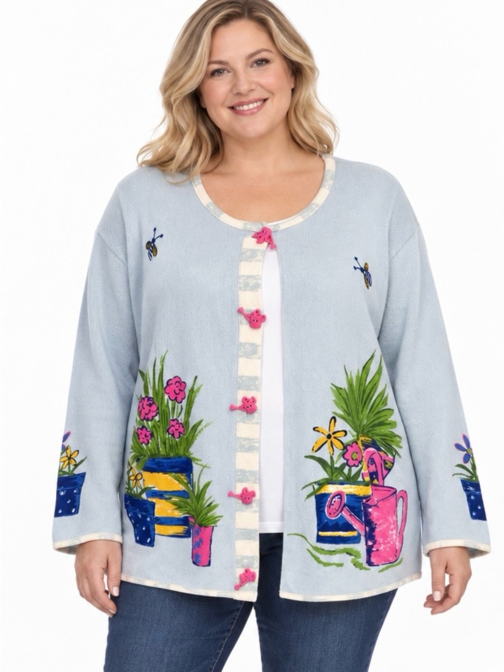 On Que Casuals women's XL, 100% cotton garden cardigan Grandma Core